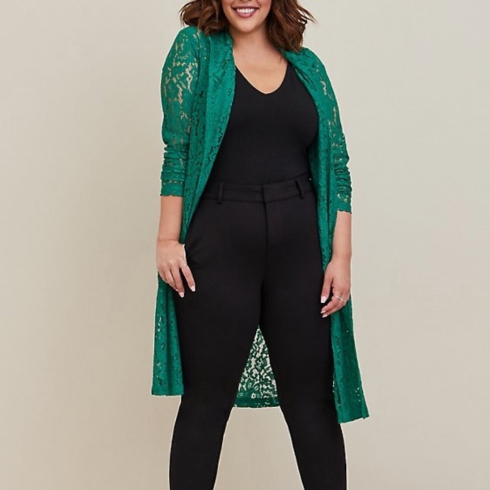 Torrid NWT Green Lace Trench Coat Duster